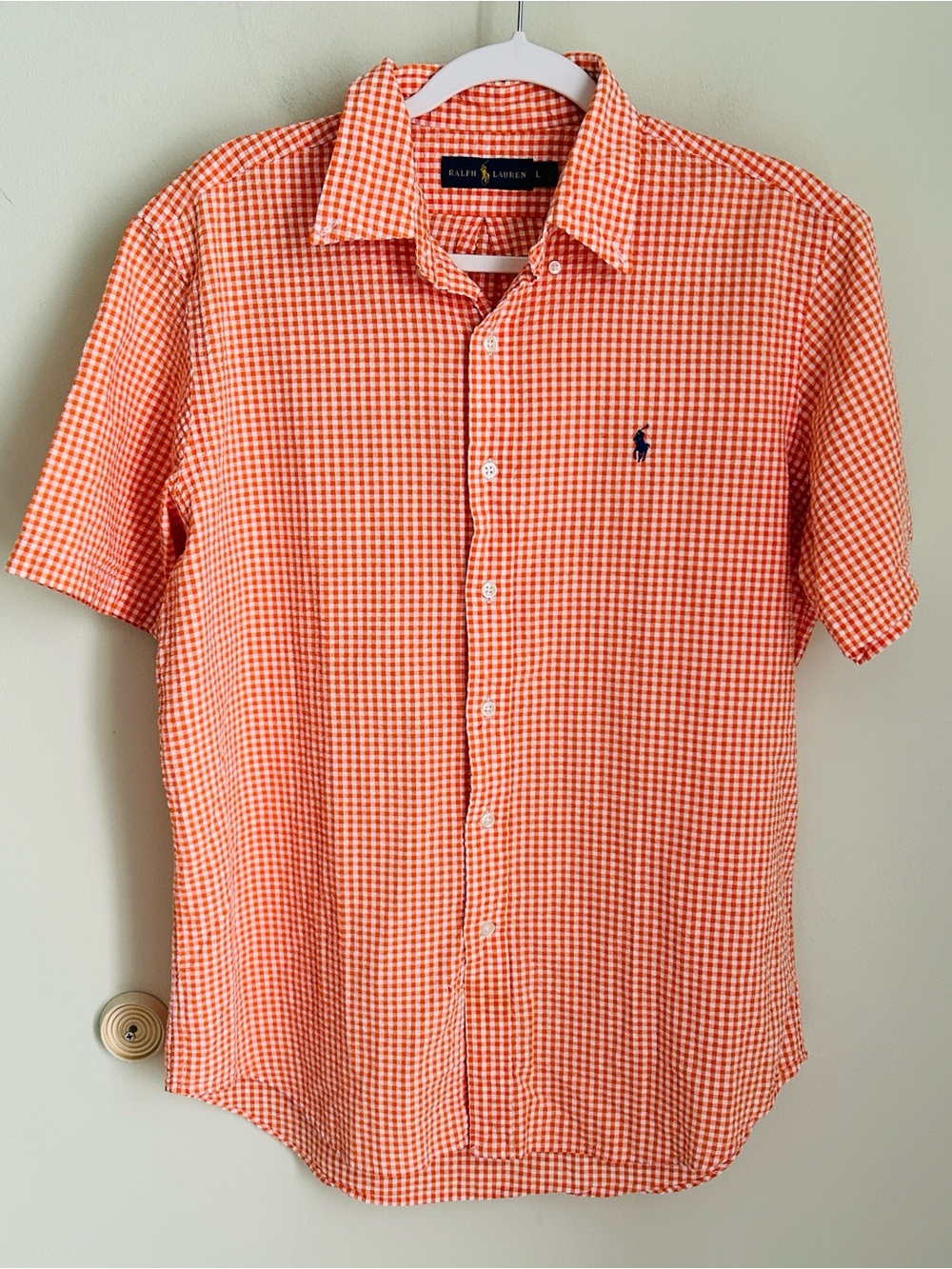 Ralph Lauren Orange & White Gingham Short-Sleeve Button-Up Shirt